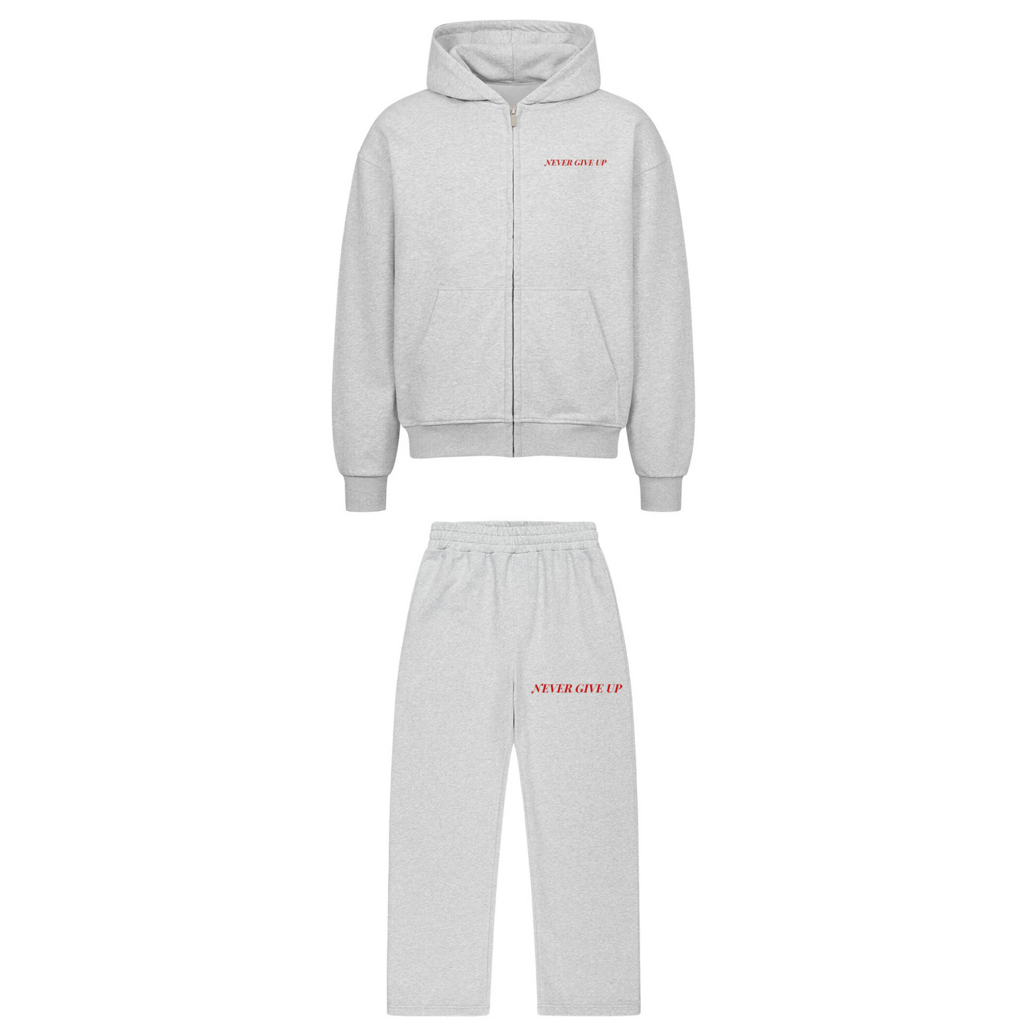 NEVER GIVE UP Sweatsuit Grau